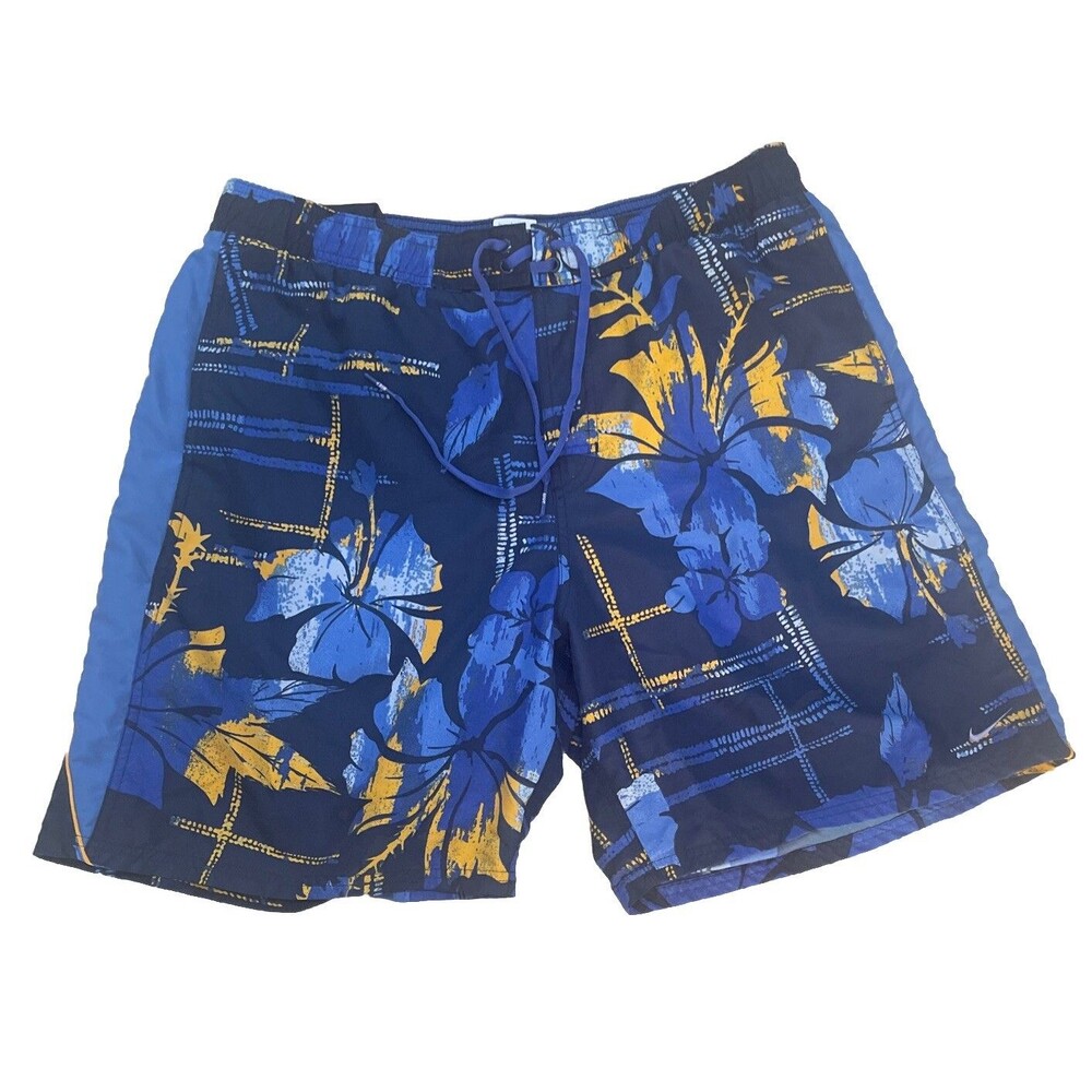 Vintage Nike Swim Trunks Large Grey‎ Tag Blue Yellow Tropical XL